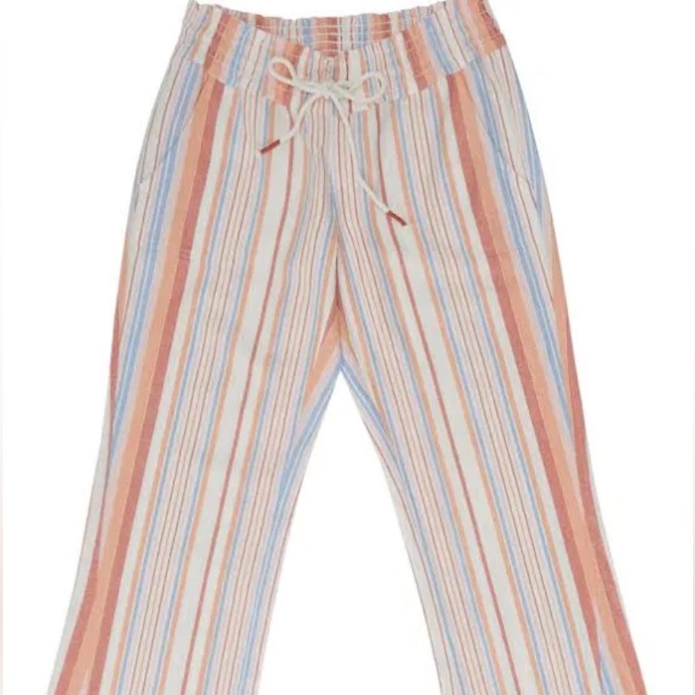 Roxy Oceanside Flared Beach Pants Camel Sandy Stripe Small NWT - Picture 3 of 4